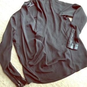 Black blouse w faux croc trim